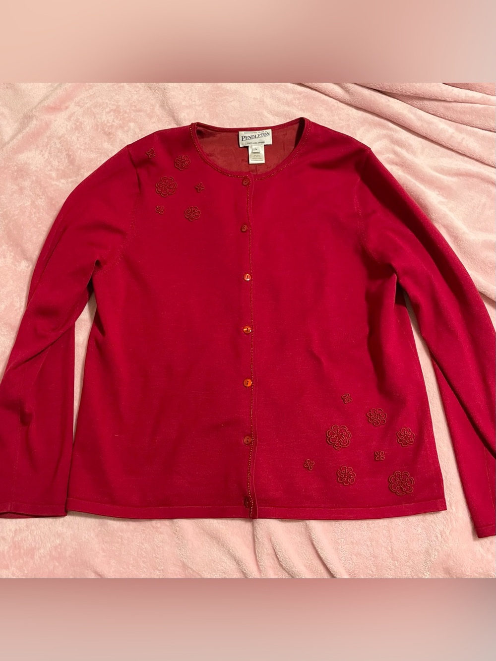 Women’s Pendleton Red Floral Cardigan Sweater Size Large